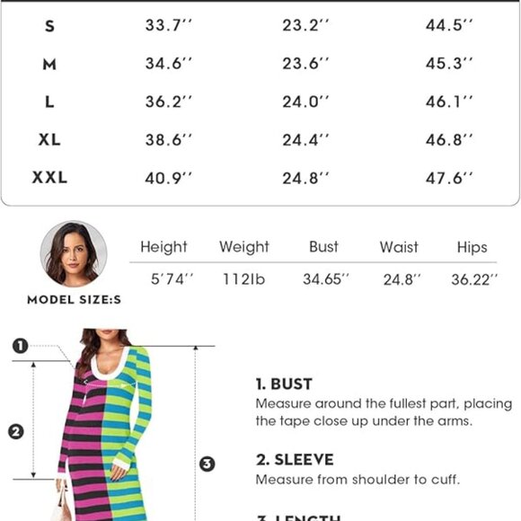 Wenrine Long Sleeve Striped Dress Scoop Neck Medium - Picture 6 of 6